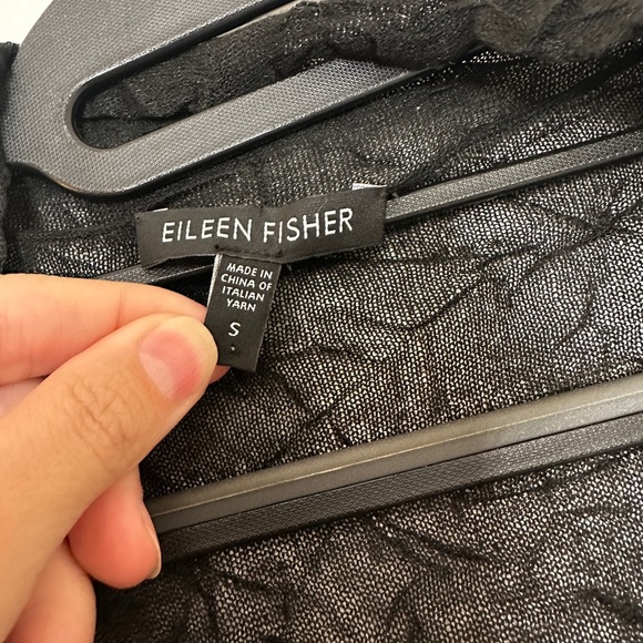 Eileen Fisher Black Crinkled Sheer Short Sleeve Open Cardigan Size S lightweight - Picture 3 of 10